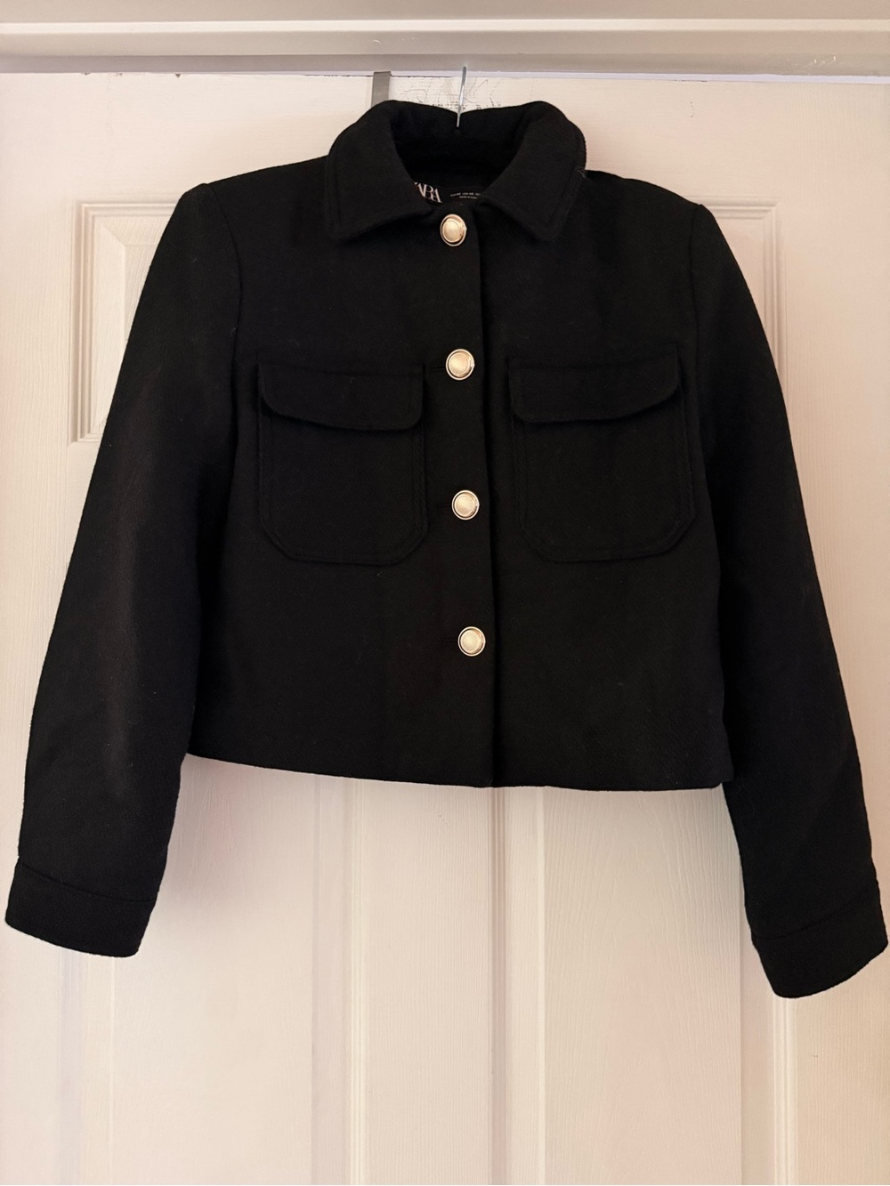 NEW! Zara - Cropped Wool-Blend Jacket - Black - Size XS